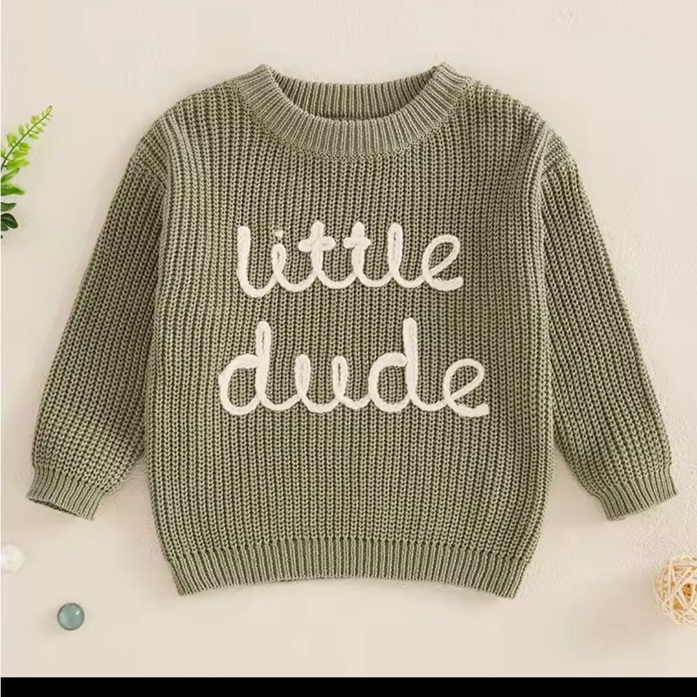 Olive Green 'Little Dude' Kids Sweater